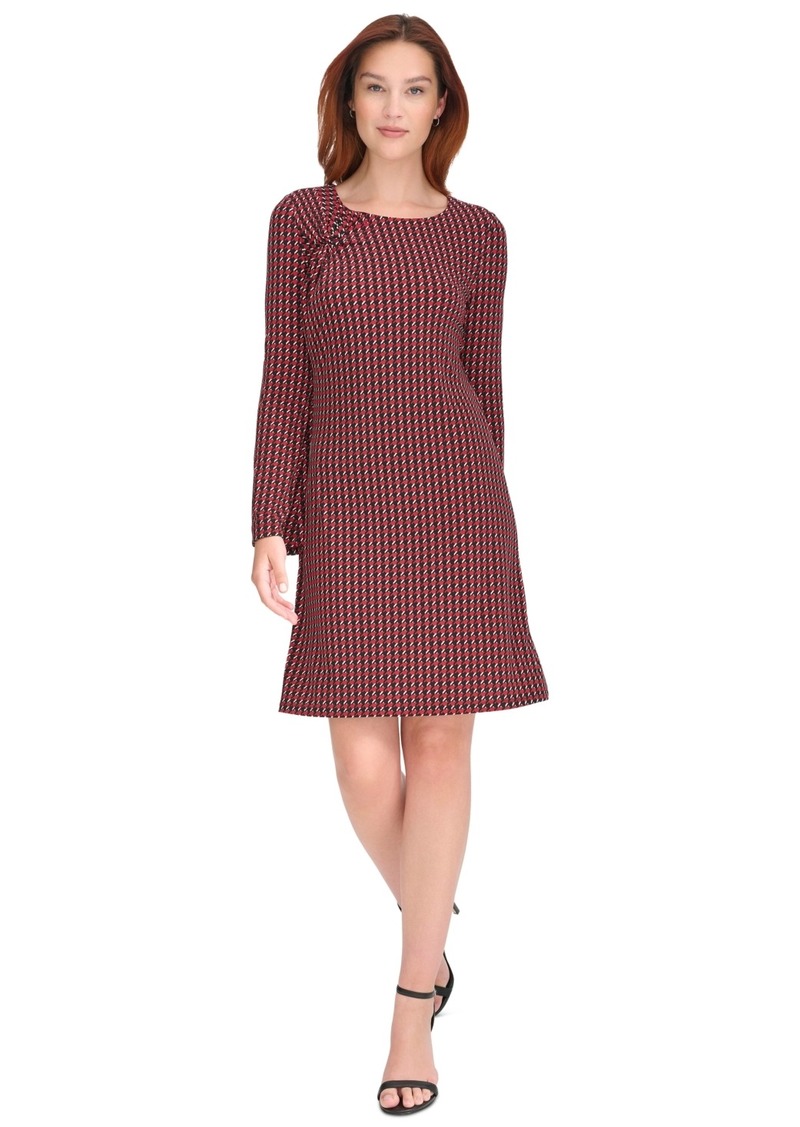 Tommy Hilfiger Women's Printed Round-Neck Shift Dress - Crimson/bl