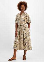 Tommy Hilfiger Women's Printed Split-Neck Puff-Sleeve Dress - Sky Capt M