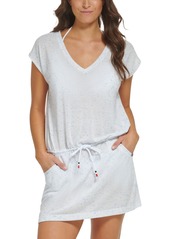 Tommy Hilfiger Women's Printed Tie-Waist V-Neck Swim Dress Cover-Up - Soft White Multi