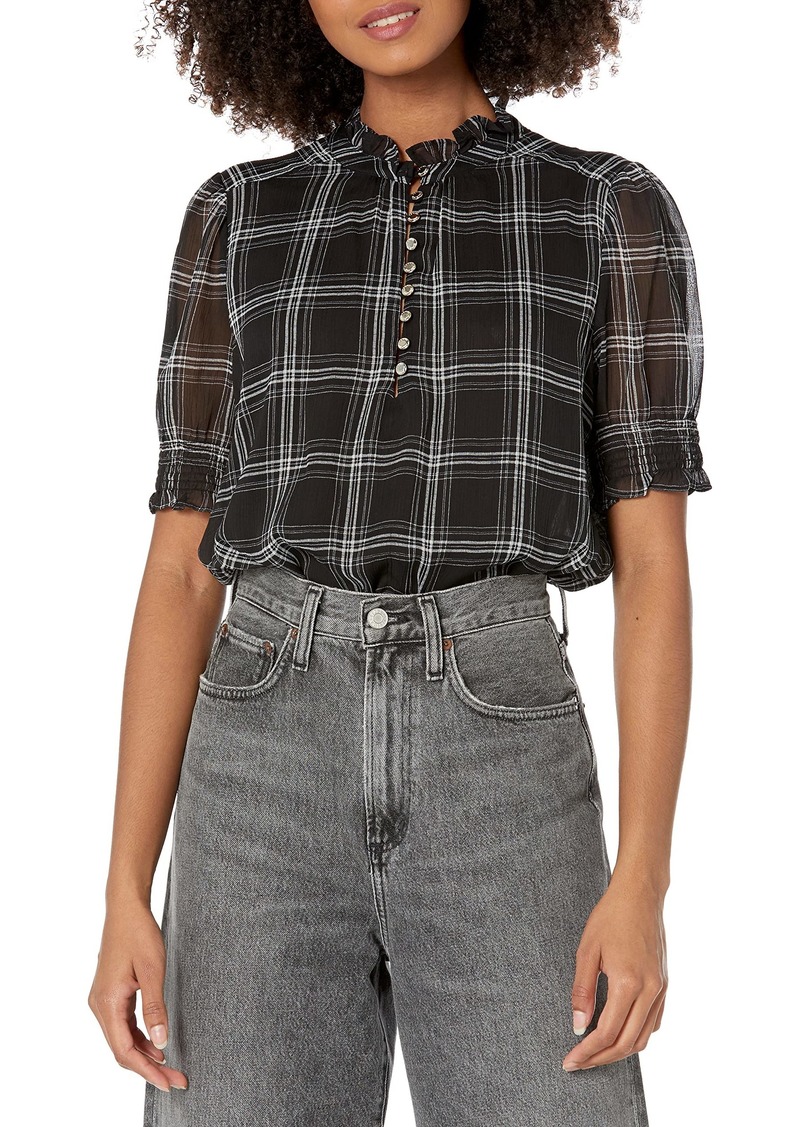 Tommy Hilfiger Women's Puff Sleeve Georgette Plaid Top