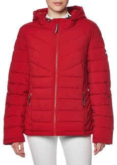 Tommy Hilfiger Women's Puffer Lightweight Hooded Jacket with Drawstring Packing Bag  Extra Large