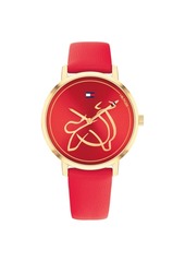 Tommy Hilfiger Women's Red Leather Strap Watch 35mm
