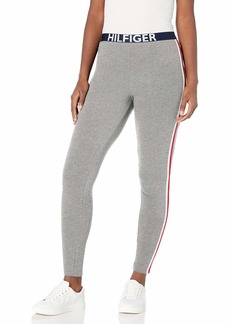 Tommy Hilfiger Women's Loungewear Retro Style TH Graphic Logo Pajama Bottom Legging Pant Pj Heather Grey with Navy Blazer Blue/Apple Red  US