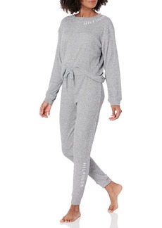 Tommy Hilfiger womens Rib Logo Neck Pullover Top and Cuffed Bottom Pj Pajama Set   US