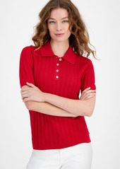 Tommy Hilfiger Women's Ribbed Short-Sleeve Polo Sweater - Chili Pepp