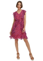 Tommy Hilfiger Women's Ruffled Chiffon Fit & Flare Dress - Guava/ampa