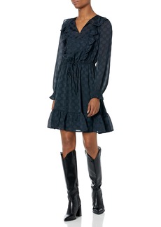 Tommy Hilfiger Women's Chiffon Long Sleeve V Neck Ruffle Dress