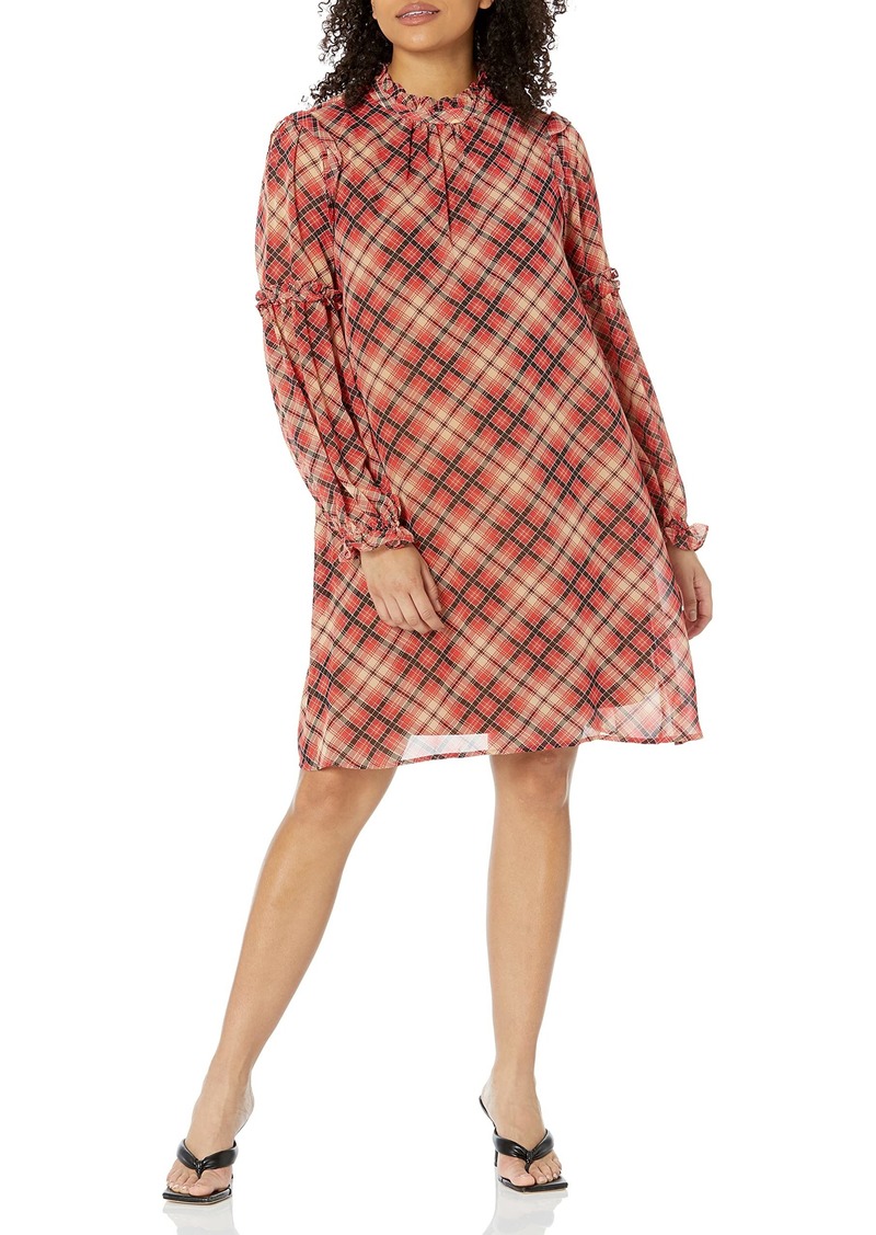 Tommy Hilfiger Women's Shift Chiffon Long Sleeve Ruffle Neck Dress