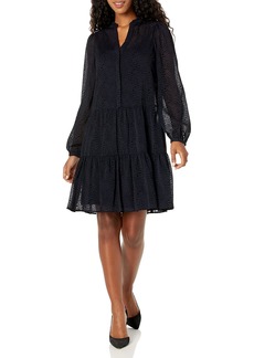 Tommy Hilfiger Women's Shift Chiffon Long Sleeve V-Neck Dress Sky Captain/Black