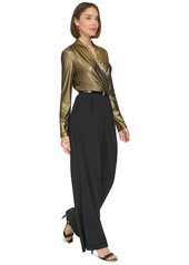 Tommy Hilfiger Women's Shimmer Belted Wide-Leg Jumpsuit - Black/Gold