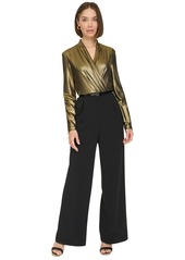 Tommy Hilfiger Women's Shimmer Belted Wide-Leg Jumpsuit - Black/Gold