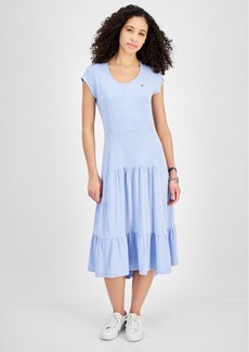 Tommy Hilfiger Women's Short-Sleeve Tiered Logo Midi Dress - Chambray H
