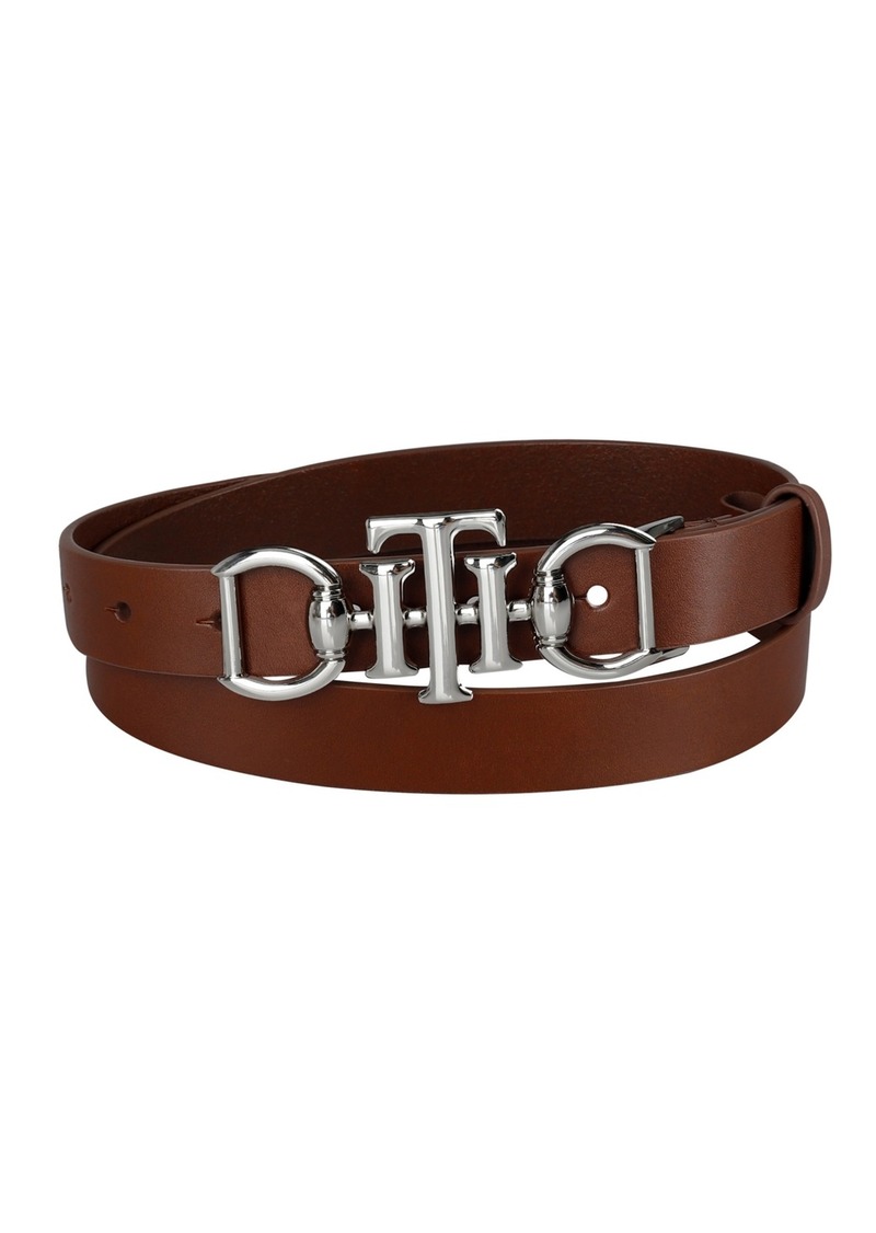 Tommy Hilfiger Women's Skinny Double Ended Horsebit Buckle Dress Casual Belt - Cognac