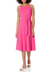Tommy Hilfiger Women's Sleeveless Belted Midi Dress HOT Pink