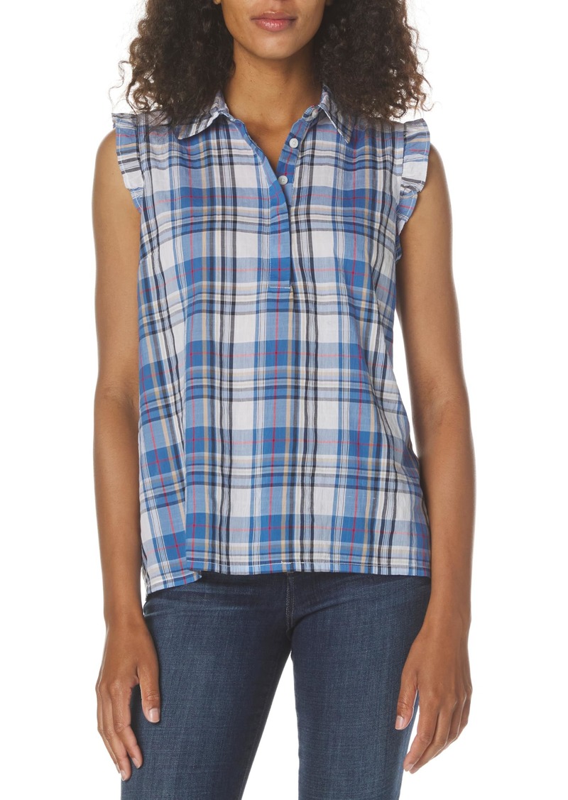 Tommy Hilfiger Womens Sleeveless Ruffle Plaid Popover