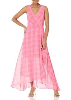 Tommy Hilfiger Women's Sleeveless Phantom Plaid Chiffon Maxi Dress