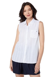Tommy Hilfiger Womens Sleeveless T-shirt Button Down Bright   US