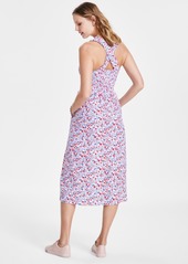 Tommy Hilfiger Women's Smocked Floral-Print Cotton Midi Dress - Brtwht/sca