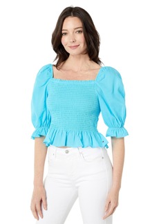 Tommy Hilfiger Women's Smocked Peplum Shirt Blouse