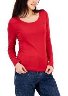Tommy Hilfiger Women's Solid Scoop-Neck Long-Sleeve Top - Chili Pepper