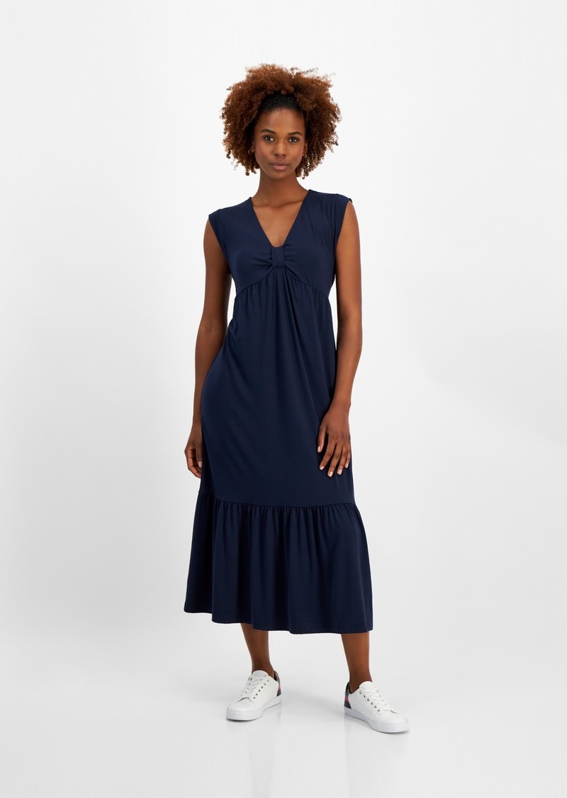 Tommy Hilfiger Women's Solid Tiered Sleeveless Midi Dress - Sky Capt