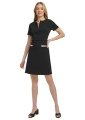 Tommy Hilfiger Women's Split-Neck Beaded-Pocket Dress - Black