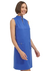 Tommy Hilfiger Women's Split-Neck Jacquard Shift Dress - Amparo Blu