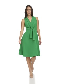 Tommy Hilfiger Women's Stretch Fabric Fit and Flare Midi Tie Knot Front Dress