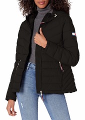 Tommy Hilfiger Women's Puffer Lightweight Hooded Jacket with Drawstring Packing Bag