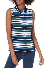 Tommy Hilfiger Women's Stripe Collared Button Down Sleeveless Top
