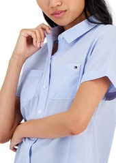 Tommy Hilfiger Women's Striped Cotton Camp Shirt - Crnflr Blu