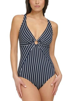 Tommy Hilfiger Women's Striped O-Ring One-Piece Swimsuit - Sky Captain
