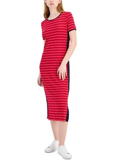 Tommy Hilfiger Women's Striped Ribbed Midi Dress - Medium Red