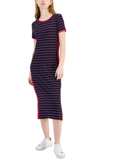 Tommy Hilfiger Women's Striped Ribbed Midi Dress - Blue