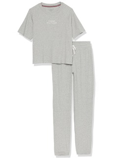 Tommy Hilfiger womens Textured Rib Tee and Logo Tie Jogger Pant Pj Pajama Set   US