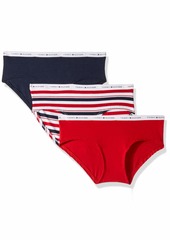 Tommy Hilfiger womens Th Cotton Underwear Panties 3 Pack Hipster Panties Variegated Stripe White Navy Blazer Blue Apple Red - Pack  US