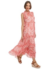 Tommy Hilfiger Women's Tiered Floral Chiffon Maxi Dress - Ivory/guav