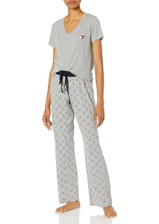 Tommy Hilfiger womens Tommy Hilfiger Women's Top and Logo Pant Lounge Bottom Pj Pajama Set Allover Tommy W. Flag  US