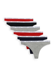 Tommy Hilfiger Women's Cotton Thong Underwear-6 Pack Heather Grey/Navy/Red/Grey/Black/Red M