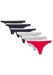 Tommy Hilfiger Women's Cotton Thong Underwear-6 Pack Navy/Red/Grey/Black/Grey/Navy L