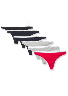 Tommy Hilfiger Women's Cotton Thong Underwear-6 Pack Navy/Red/Grey/Black/Grey/Navy L