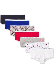 Tommy Hilfiger womens Underwear Classic Cotton Logoband Boyshort Panties 7 Pack Boy Short Panties Grey Surf the Web Hearts Red Diagonal Navy White  US