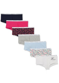 Tommy Hilfiger womens Underwear Classic Cotton Logoband Boyshort Panties 7 Pack Boy Short Panties Script Navy Multi Th Grey Palms Blue Purple  US