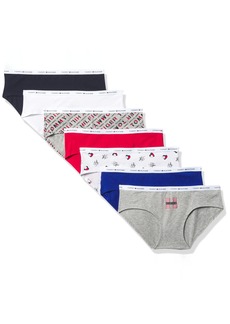 Tommy Hilfiger womens Underwear Classic Cotton Logoband Panties 7 Pack Hipster Panties Grey Surf the Web Hearts Red Diagonal Navy White  US
