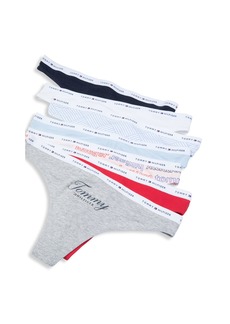 Tommy Hilfiger Women's Cotton Fabric Thong Underwear Panties 7 Pack Heather Grey Script/TH Script XL