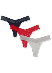 Tommy Hilfiger Women's Underwear Cotton Lace Thong Underwear Panties 3 Pack