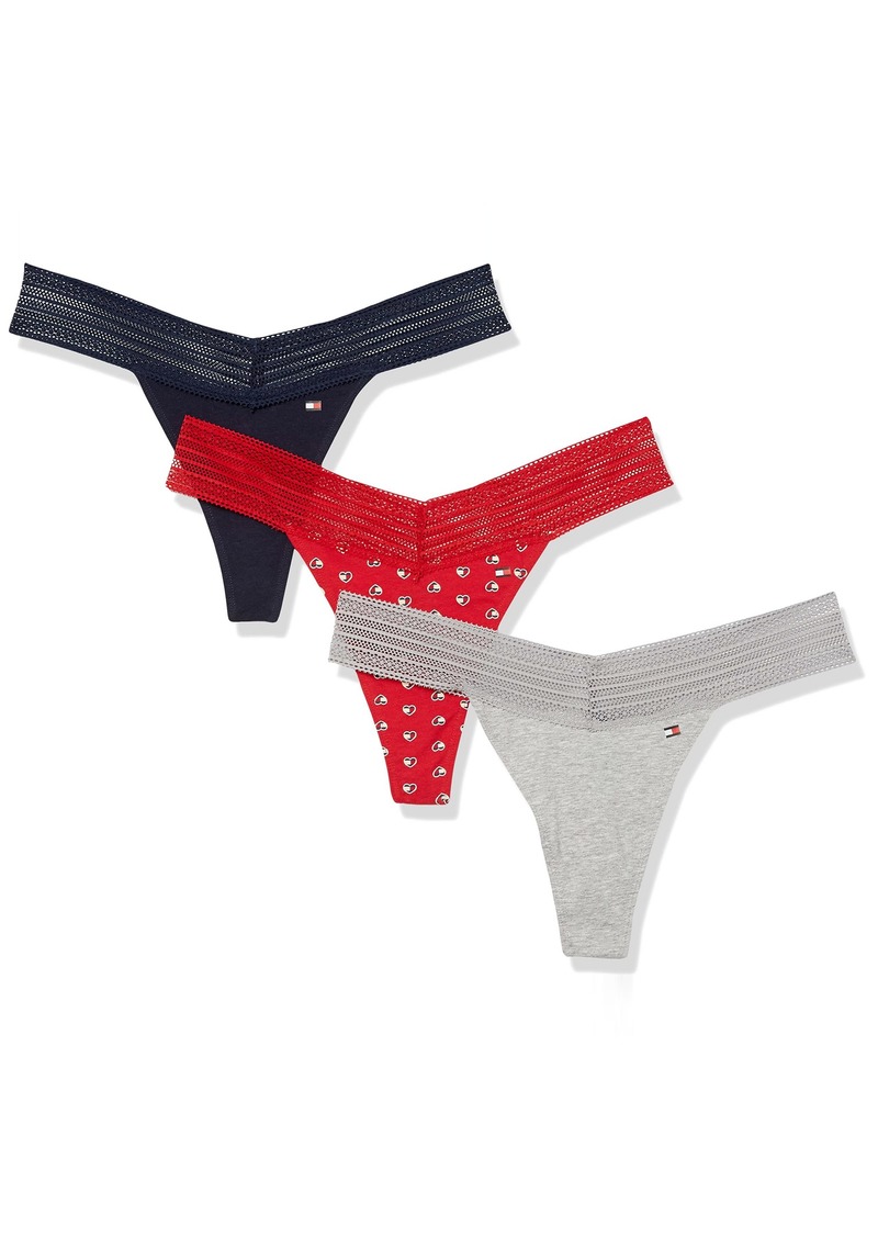 Tommy Hilfiger Women's Underwear Cotton Lace Thong Underwear Panties 3 Pack