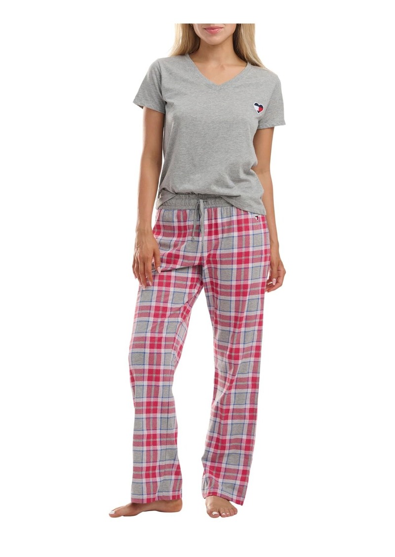 Tommy Hilfiger womens V-neck Heart Tee and Bottom Pant Pj Pajama Set   US