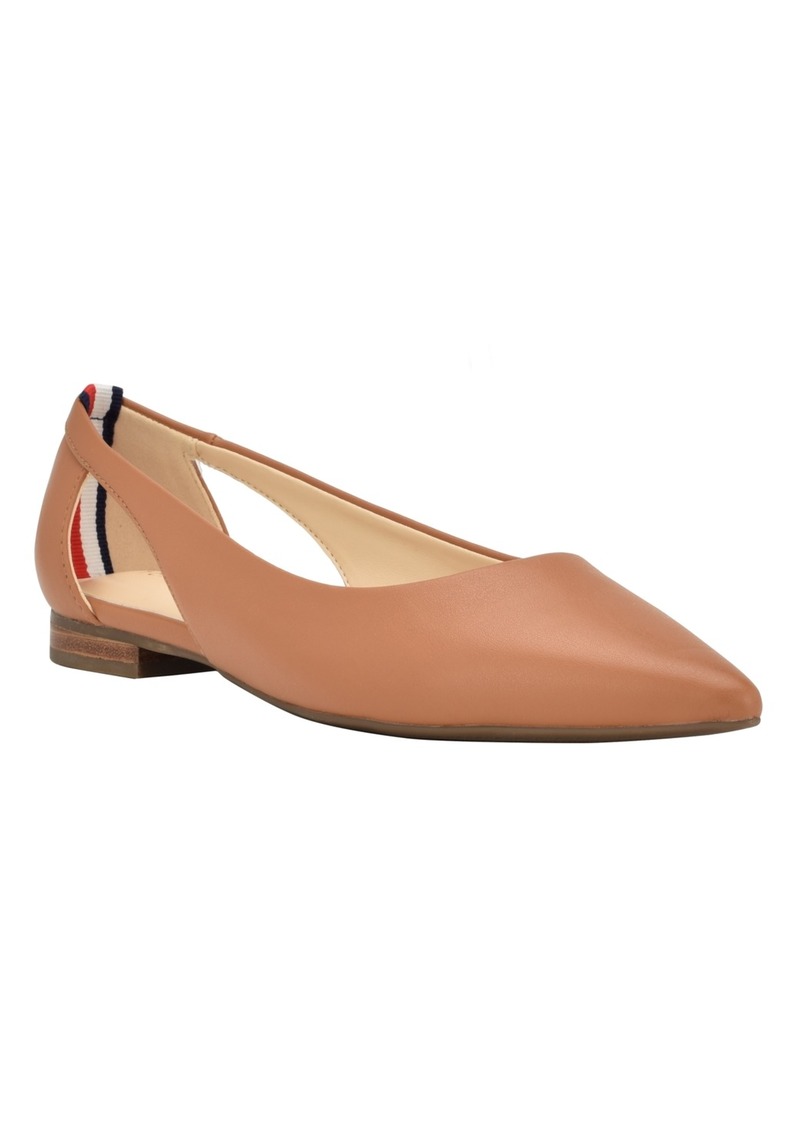 Tommy Hilfiger Women's Velahi Pointy Toe Flat Ballet Shoes - Caramel - Faux Leather