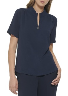 Tommy Hilfiger Women's Woman's Short Sleeve Logo Zip Blouse